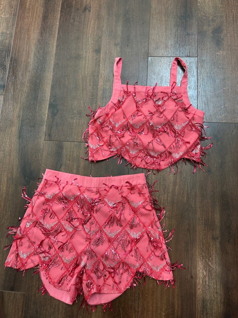 Beaded Coral Two-Piece Romper Set
